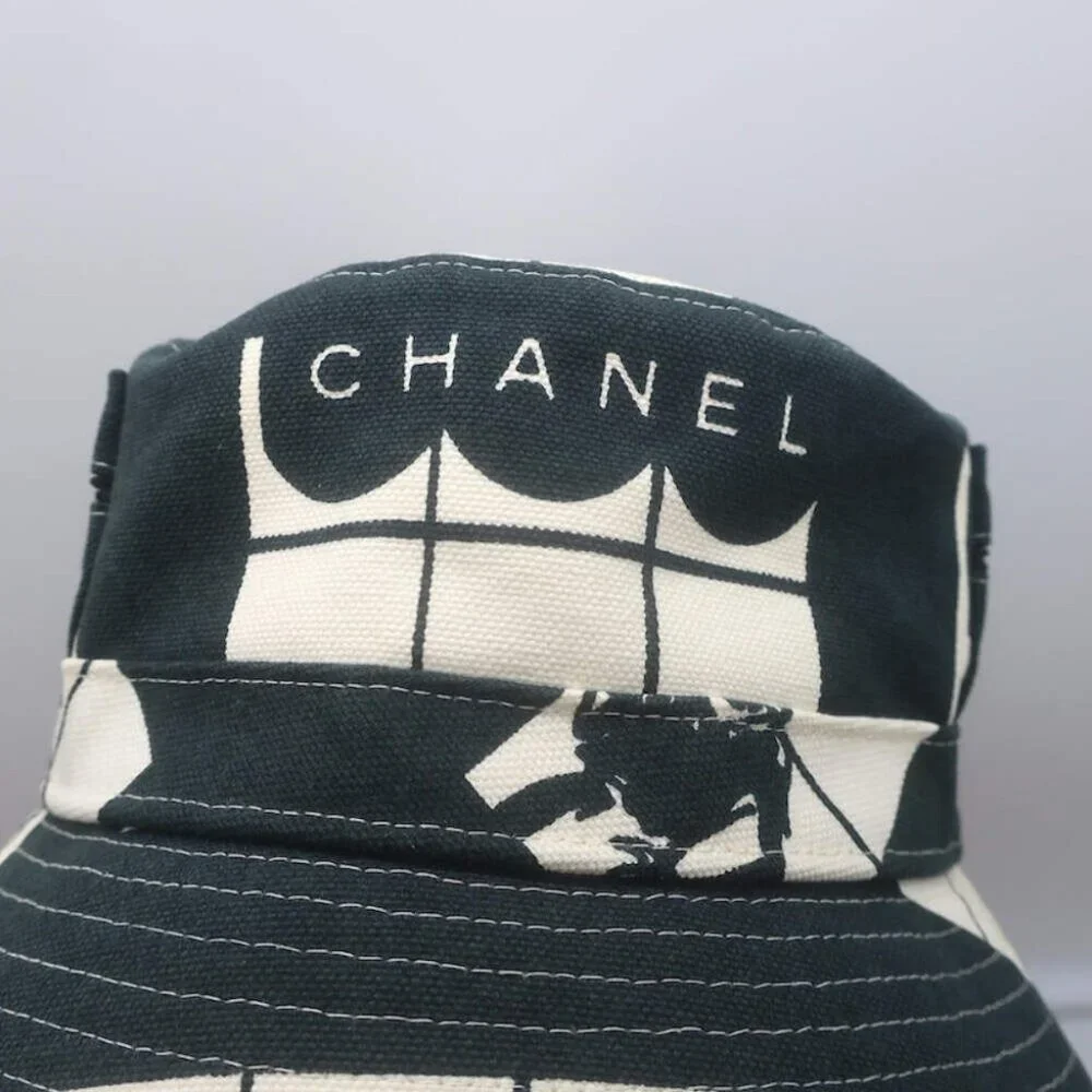 Chanel Window Print Bucket Hat Black & White Canvas Size Medium